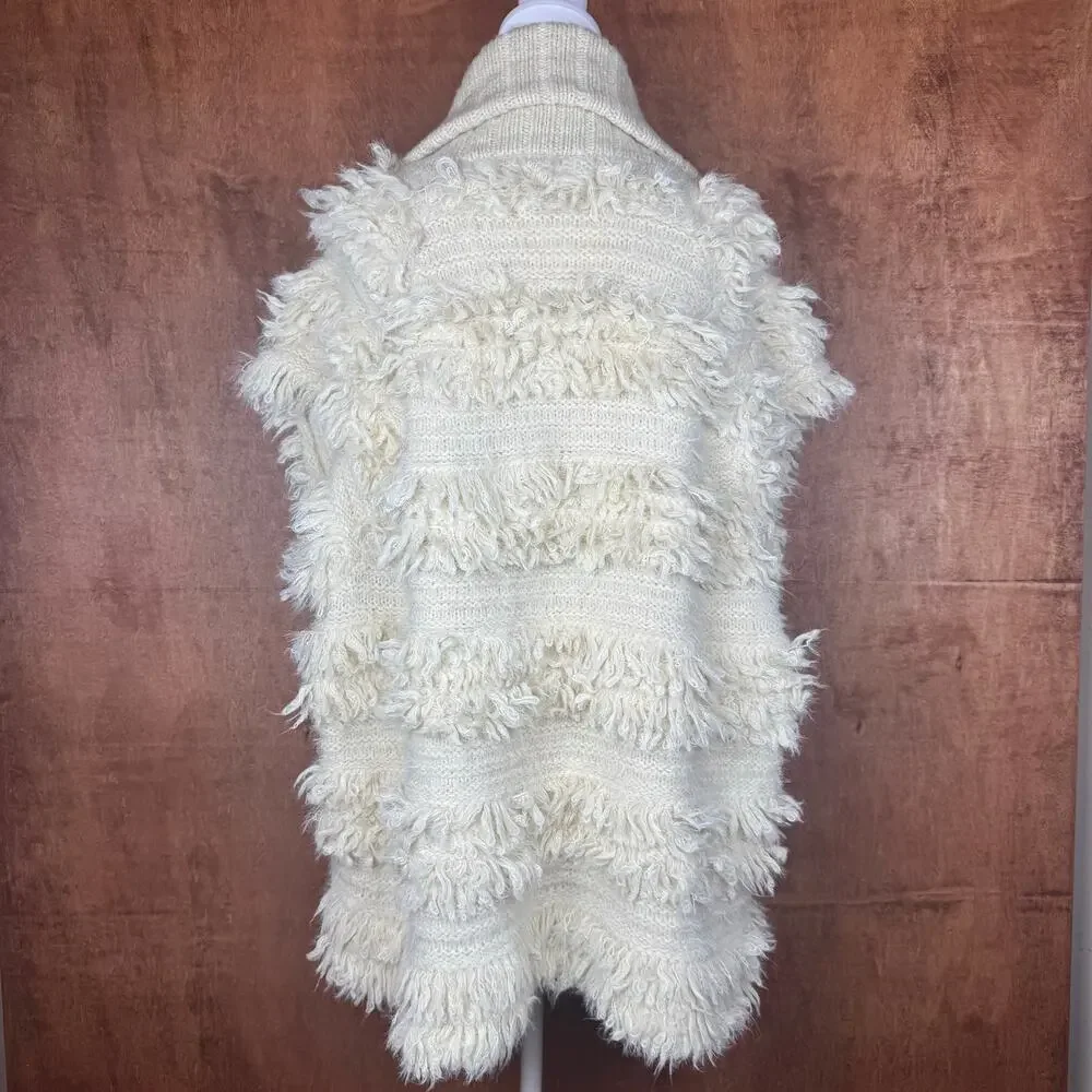 Anthropologie Cream Shaggy Sweater Vest size 1X/2X snap button closure 25% wool - Picture 8 of 16